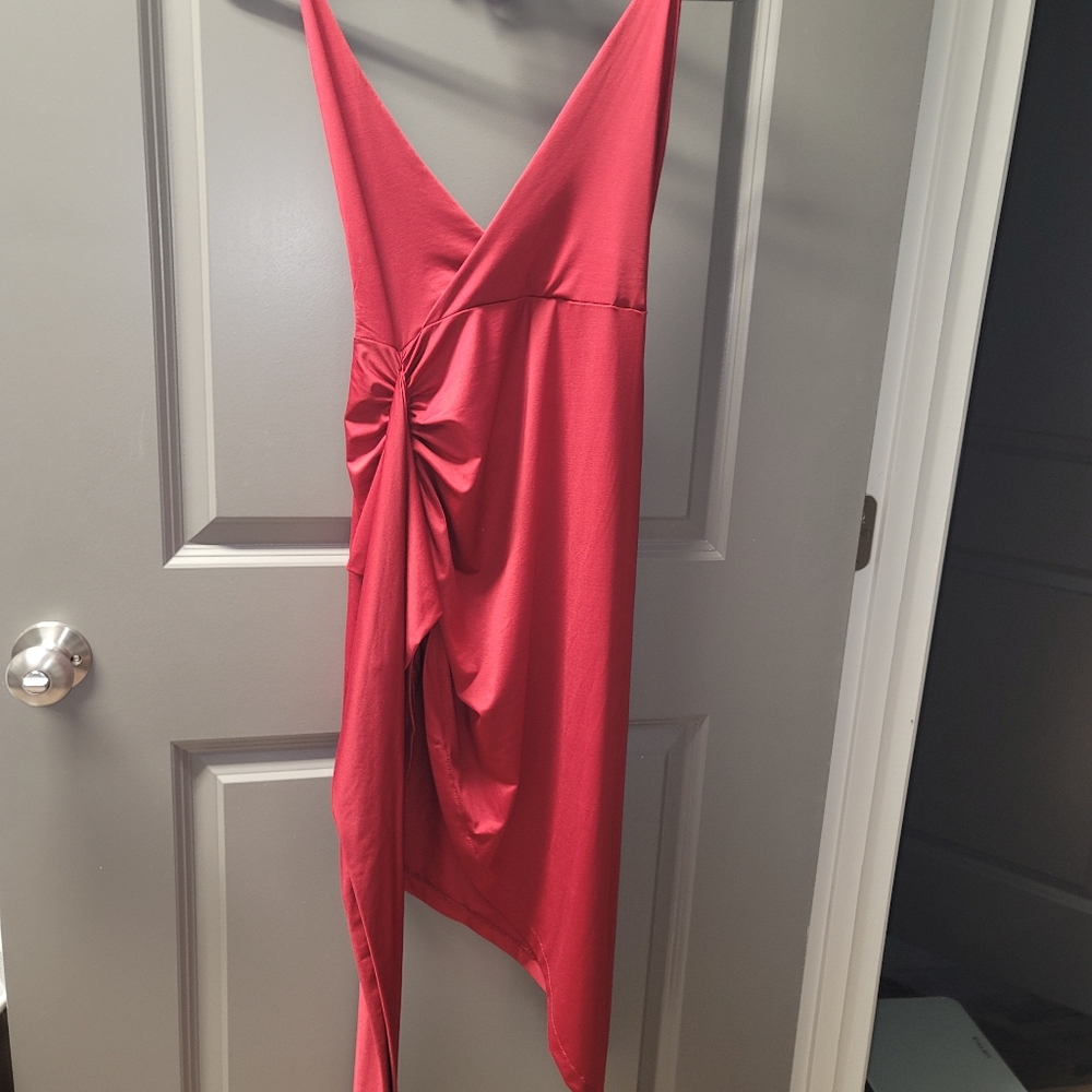 Asymmetrical Side Slit Dress with Sash